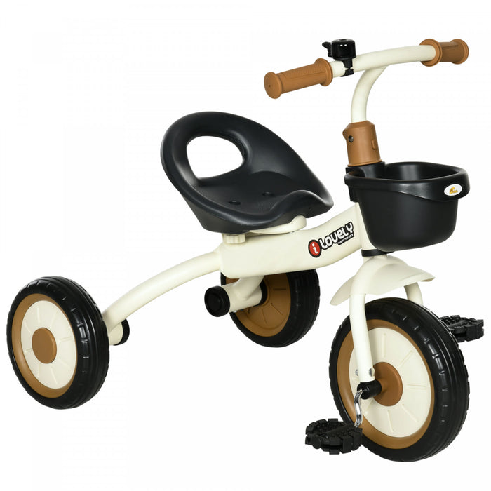 Qaba Tricycle For Toddler 2-5 Year Old Girls And Boys, Toddler Bike With Adjustable Seat, Basket, Bell, White
