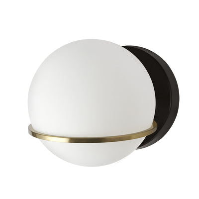 Dainolite Sofia 1 Light Wall Sconce Matte Black/Aged Brass White Opal Glass Lamp|Applique murale Sofia de Dainolite en verre blanc opale, avec fini noir mat et laiton vieilli, et 1 ampoule