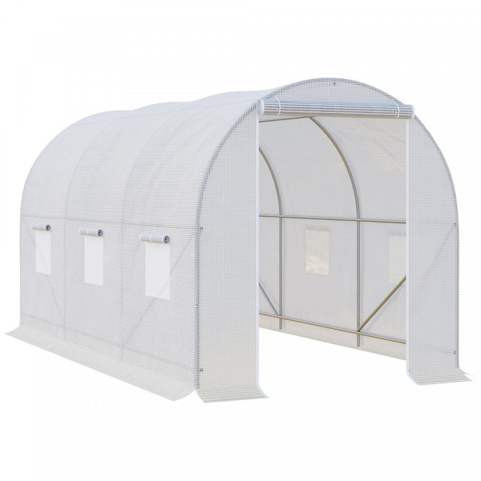 Outsunny 11.5x6.6x6.6ft Walk-in Tunnel Greenhouse Portable Garden Plant Growing Warm House With Door And Ventilation Window White