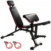 Soozier Adjustable Weight Bench with Wheels, 660LBS Workout Bench with Extended Headrest, Leg Extension, Preacher Curl Pad and Resistance Bands, Incline Flat for Home Gym