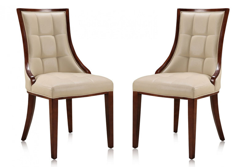 Manhattan Comfort Set of 2 Fifth Avenue Faux Leather Dining Chairs - Cream & Walnut