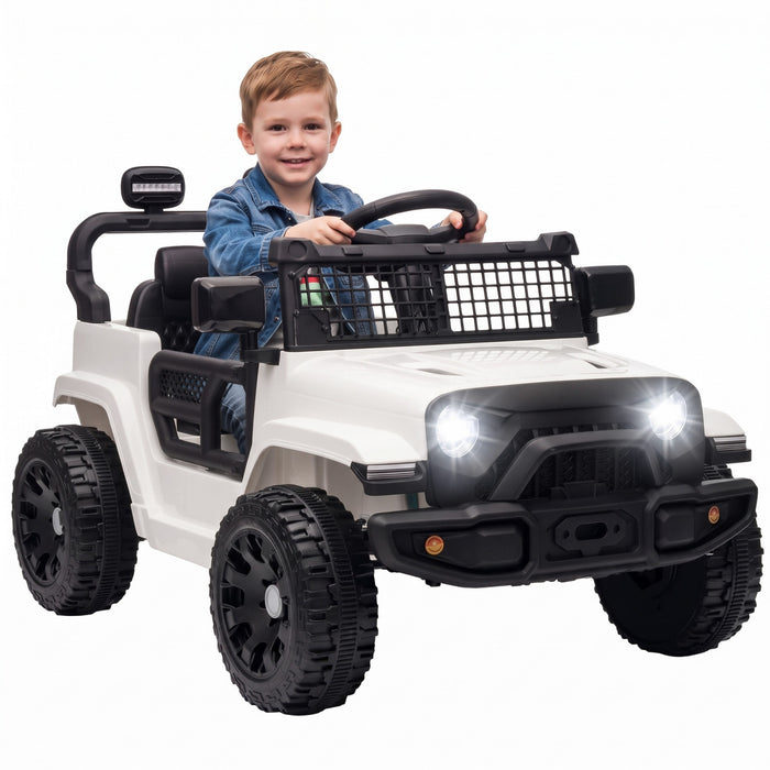 Qaba Electric Car for Kids, 12V Battery Powered Ride on Truck Car with Remote Control, Dual Motors, Rear Suspension, Soft Start, 3 Speeds, Music, LED Lights, for 3-8 Years, White
