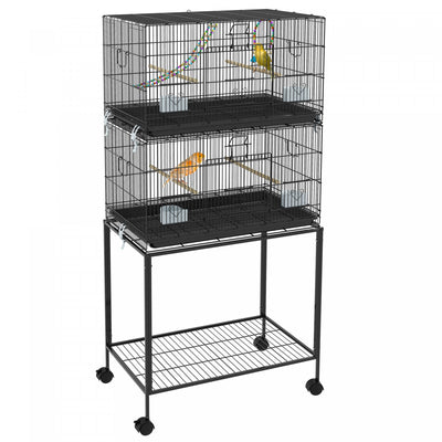 Pawhut Birdcage For Canaries, Lovebirds Finches, Budgie Cage With Wheels, Removable Tray, Bottom Mesh Panel, Wooden Perches, Swing, Ramp, Food Containers, 30" L X 18" W X 65" H
