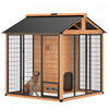 PawHut Extra Large Dog House Outdoor, Wooden Dog Kennel with Storage Cabinet, Pet Shelter with Waterproof Roof, Stainless Steel Bowls for Large Breeds 86\" x 79\" x 86\" Light Yellow