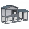 Pawhut Wood Rabbit Hutch Backyard Bunny Cage Small Animal House Asphalt Roof W/ Ramp And Outdoor Run Dark Grey