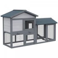 Pawhut Wood Rabbit Hutch Backyard Bunny Cage Small Animal House Asphalt Roof W/ Ramp And Outdoor Run