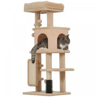 PawHut Cat Tree for Large Cat Adults, 41 Inch Cat Tower for Indoor Cats w/ Scratching Posts, Cat Bed, Condo, Grooming Brush, Jumping Platforms, Toy Balls, Anti-tip Kit, Beige
