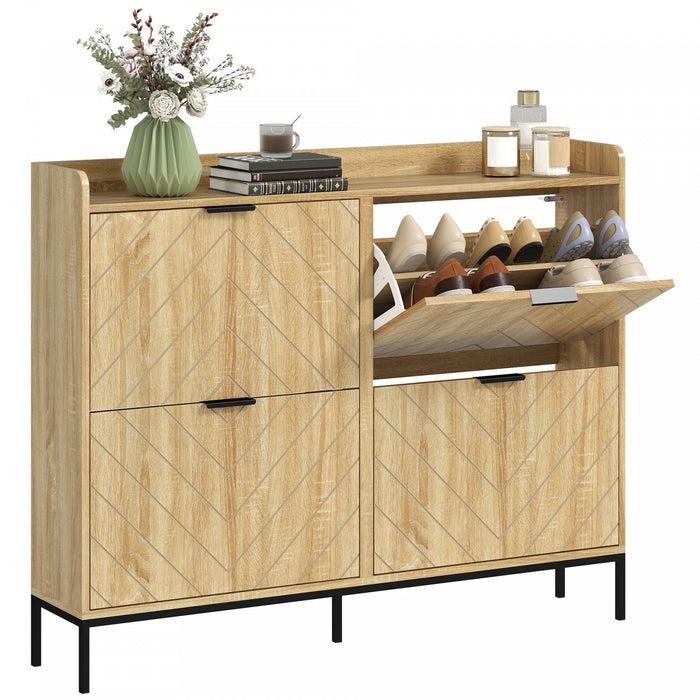 HOMCOM Slim Shoe Cabinet, Shoe Storage Cabinet for Entryway, Hallway, Oak