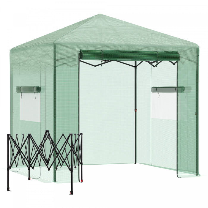 Outsunny 8' X 6' Portable Pop Up Greenhouse, Outdoor Walk-in Hot House With Roll-up Door & 2 Windows, Foldable Garden Green House For Plants Herbs Vegetables, Green