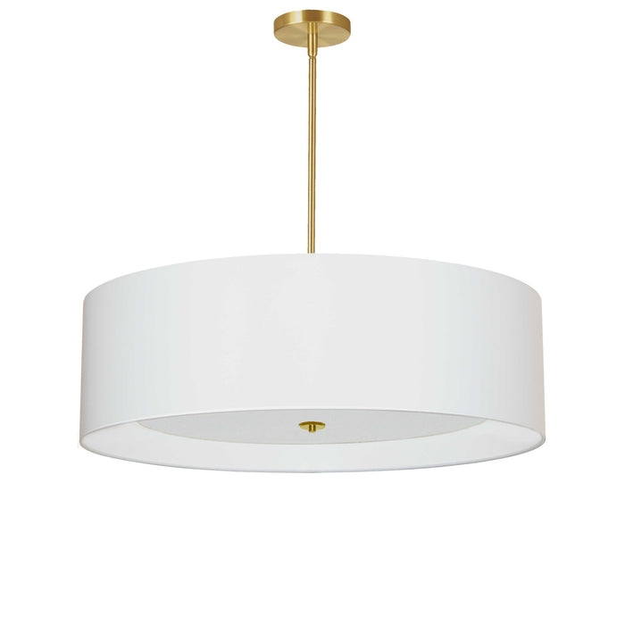 Dainolite Helena 4 Light Pendant 30\" Dia Aged Brass Finish White Shade White Diffuser Lamp