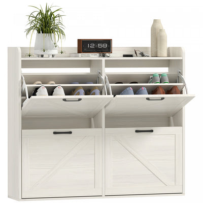 HOMCOM 4 Flip Drawer Shoe Cabinet, Slim Shoe Storage Cabinet, White Oak
