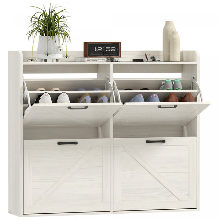 HOMCOM 4 Flip Drawer Shoe Cabinet, Slim Shoe Storage Cabinet, White Oak