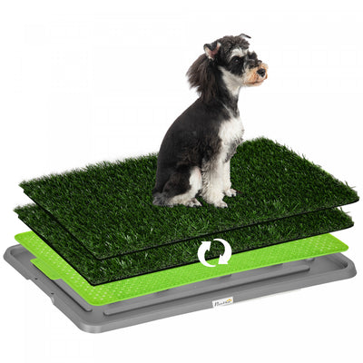 PawHut Grass Pee Pad for Dogs, 26" x 16" Artificial Grass with Tray for Dogs Potty Training Indoor Outdoor, 2 Packs, Green