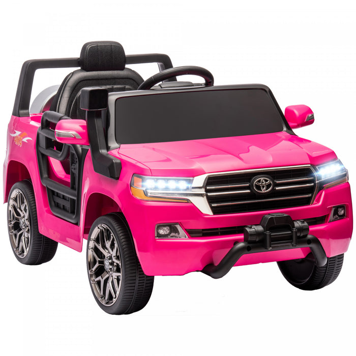 Qaba 12v Electric Powered Ride-On Car For Kids, Toyota Land Cruiser Licensed Kids Car With Parent Remote Control, Four Wheel Spring Suspension, Soft Start, Led Light, Music, Horn, Pink