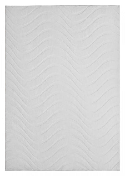 Pearl White Waves Washable Shag Area Rug 5'x7' Indoor Area Rug | Tapis Lavable A Poils Longs Motif Vagues Blanc Perle 5'x7'