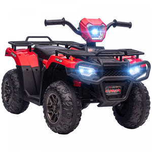 Aosom 12v Kids Atv Quad, 4 Wheeler Battery Powered Electric Vehicle With Music Mp3, Headlights, High Low Speed, Treaded Tires, For Boys And Girls Ages 37-60 Months, Red