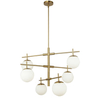 Dainolite Caelia 6 Light Chandelier Aged Brass White Opal Glass Lamp