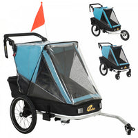 Qaba Bike Trailer for Kids, 3-in-1 Foldable Bicycle Trailer Converts to Stroller, Jogger with Aluminum Frame, Rubber Wheels, Reclining Seat, Adjustable Handle, 5-Point Harness