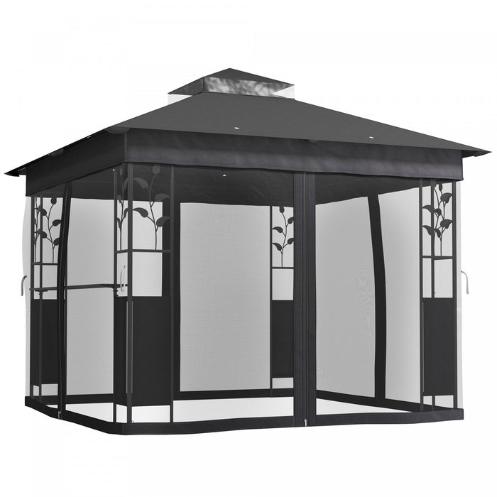 Outsunny 10' X 10' Outdoor gazebo With Shelf And Netting, uv30+ Protected