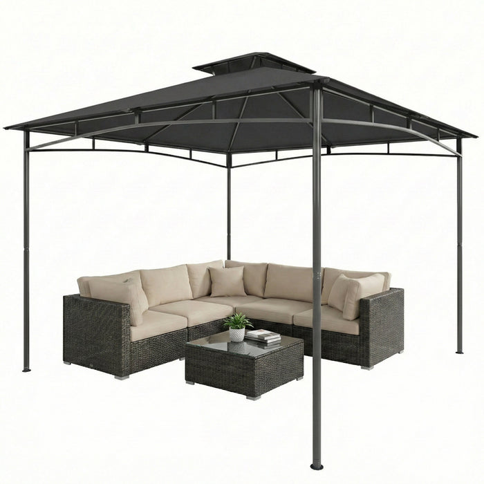 Outsunny 10' x 10' Gazebo, Soft Top Garden Gazebo w/ 2-Tier Roof, Dark Grey