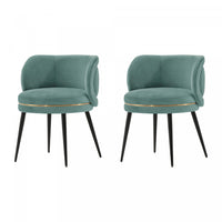 Kaya Modern Wood Velvet Dining Chair in Mint Green - Set of 2