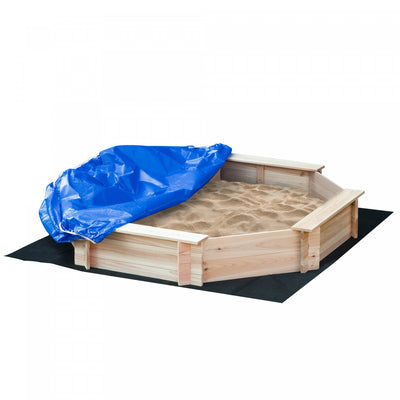 Outsunny Kids Sandbox with Cover, Octagon Wooden Sand Box with Seat, Outdoor Children Sand Pit for Backyard, Garden, Beach, 55" x 55" x 8.5", for Ages 3-8, Natural Wood