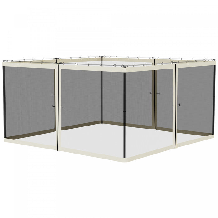 Outsunny Replacement Mosquito Netting For Gazebo 13' X 13' Black Screen Walls For Canopy With Zippers For Parties And Outdoor Activities - Cream White