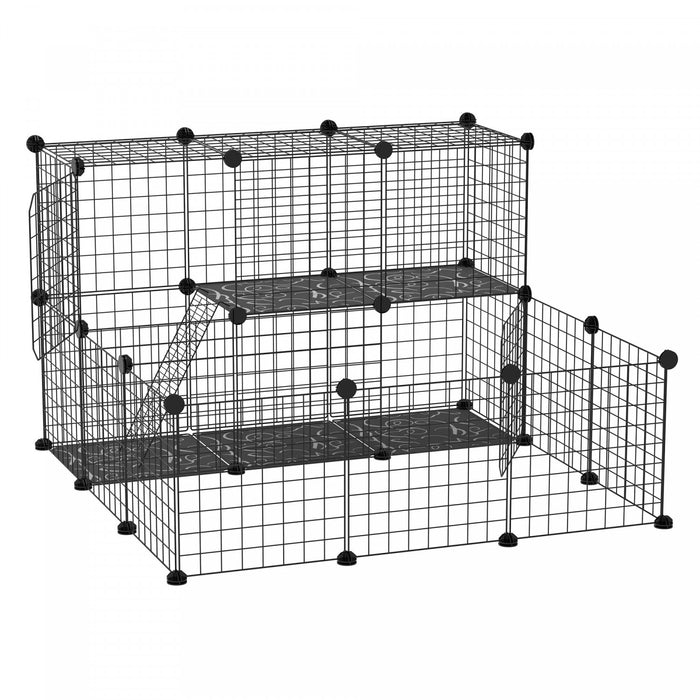 Pawhut Small Animal Cage Rabbit Cage With Door, Guinea Pig Playpen, Small Animal Fence For Bunny, Chinchilla, Freret, Chinchilla, Indoor And Outdoor Use, Total 31 Panels, 41.3\" X 41.3\" X 27.6\"