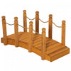 Outsunny 4ft Wooden Garden Bridge Arc Footbridge With Hemp Rope Railings & Solid Fir Construction, Orange