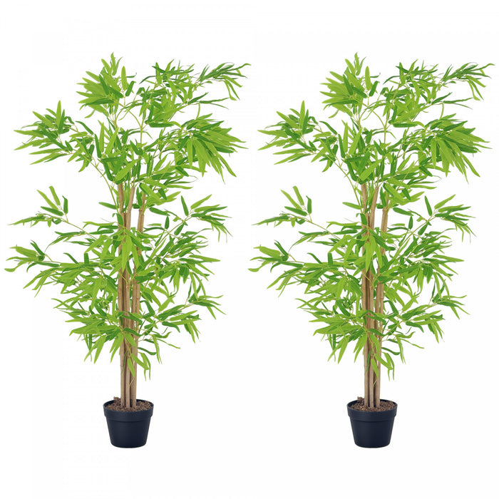 Outsunny Artificial Bamboo Tree Set of 2, 5ft Fake Decorative Plant in Pot
