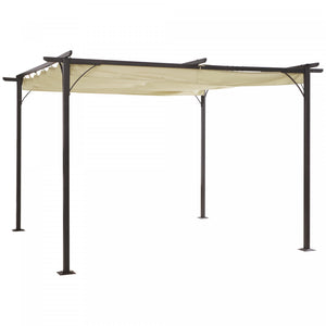 Outsunny 11.5' X 11.5' Outdoor Pergola,sun Shade Gazebo With Square Retractable Canopy For Garden, Deck, Lawn, Backyard, Beige