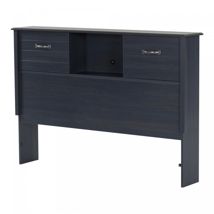 Ulysses Bookcase Headboard With Storage And Sliding Doors - Blueberry 