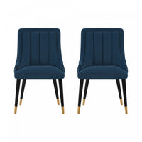 Eda Modern Wood Upholstered Dining Chair in Midnight Blue - Set of 2