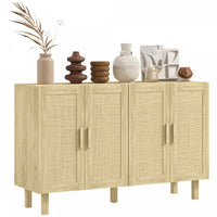 HOMCOM Boho Sideboard Buffet Cabinet with 4 Rattan Doors, Natural