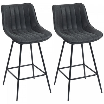 HOMCOM 27" Bar Stools Set of 2, PU Leather Counter Height Barstools, Black
