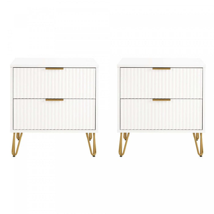 Dumbo Modern 20\" Fluted Nightstand in White (2-Drawer) - Set of 2