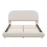 Sophie Teddy Fleece Upholstered Platform Bed with Soft Fabric and Sturdy Frame,Full Size,Beige Full Bed  