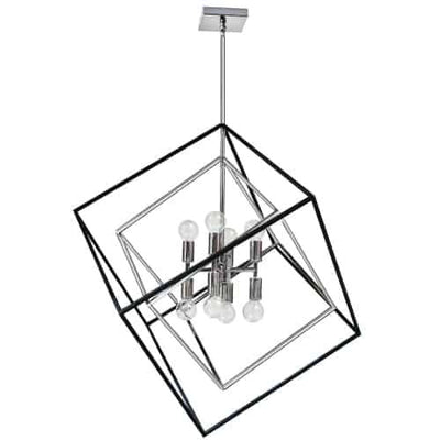 Dainolite Kappa 8 Light Pendant Polished Chrome/Matte Black Finish Lamp|Luminaire suspendu Kappa de Dainolite avec fini chromé poli et noir mat, et 8 ampoules