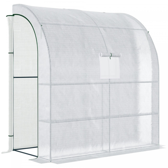Outsunny 7' X 3' X 7' Outdoor Lean-to Walk-in Greenhouse, Plant Gardening Green House With Roll-up Mesh Windows, Zipper Door And 3-tier Shelves, White