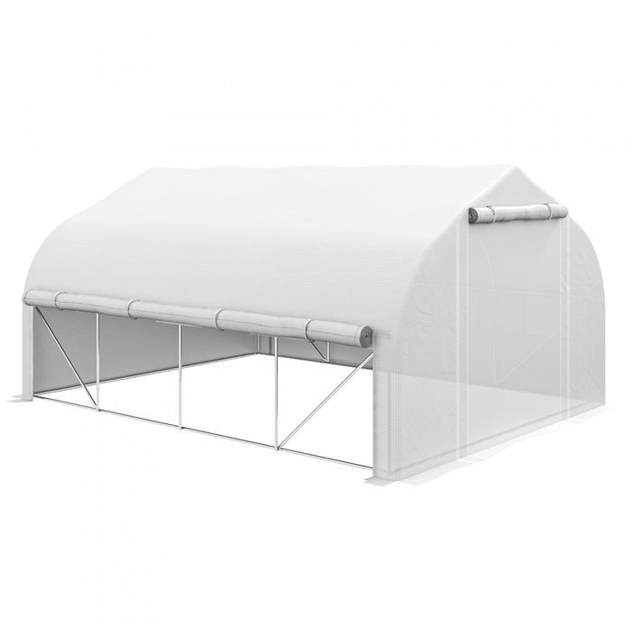 Outsunny 13 X 9.8ft Walk-in Polytunnel Greenhouse, Zipped Roll Up Sidewalls