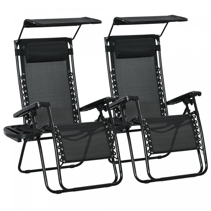 Outsunny 2 Piece Foldable Lounge Chair With Canopy Shade, Black