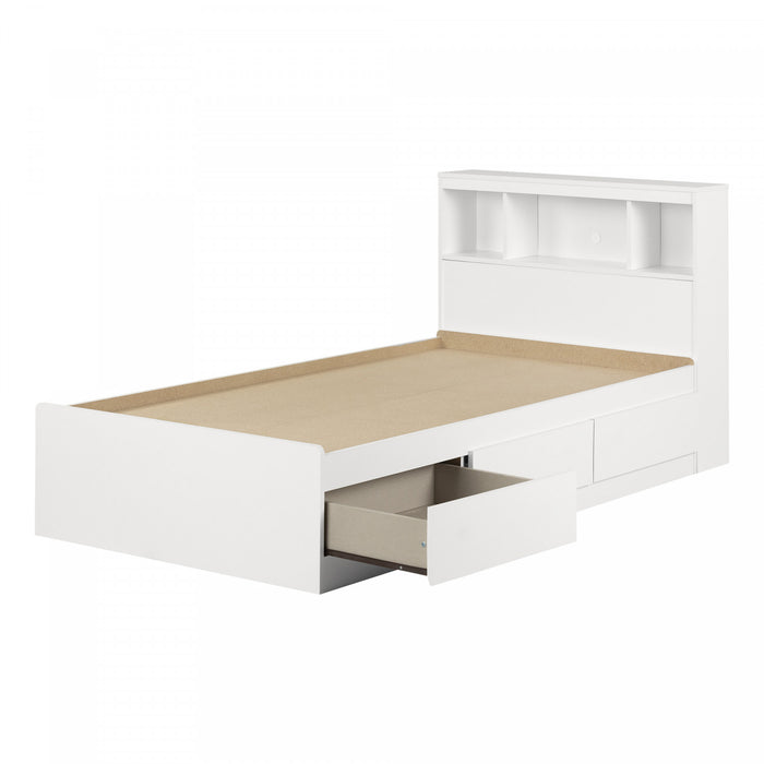 Reevo Mates Bed With Bookcase Headboard Set - Pure White