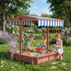 Outsunny Wooden Sandbox with Cover, Kids Sandbox Outdoor with Adjustable Canopy, Seats, and Bottom Liner for Backyard, Beach, 47" x 47" x 47", Gift for Ages 3-6, Dark Brown