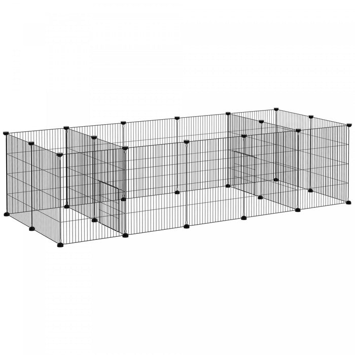 Pawhut 18 Panels Small Animal Cage, Pet Playpen With Doors, Guinea Pig Cage, Portable Metal Wire Yard For Hedgehogs Indoor Use, 69\" X 28\" X 18\"