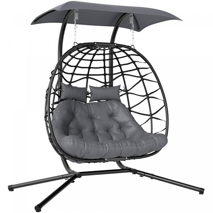 Outsunny Double Hanging Egg Chair W/ Canopy, Foldable Hammock Chair, Black