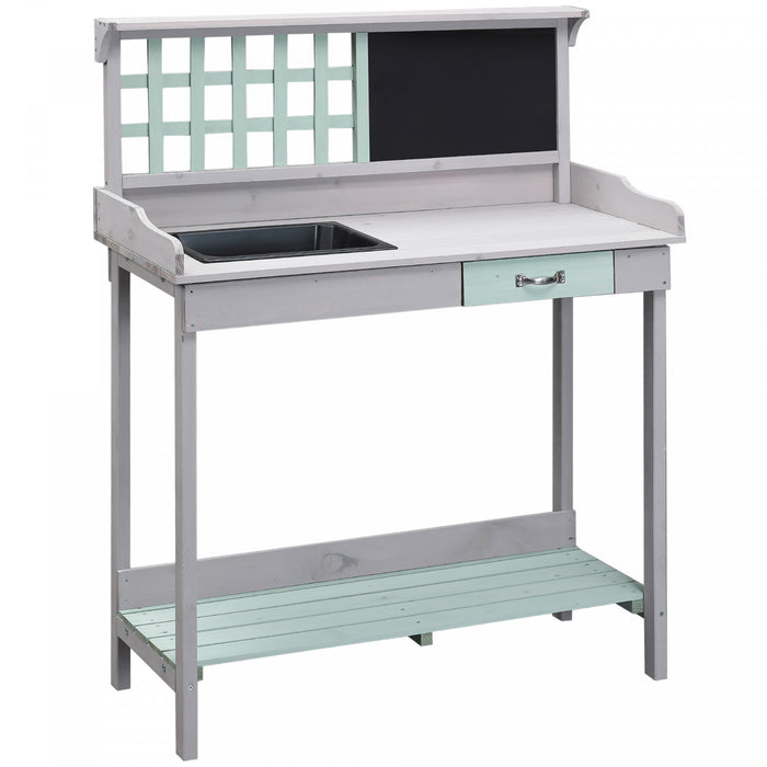 Homcom 36\" Wooden Potting Table With Drawer, Grey