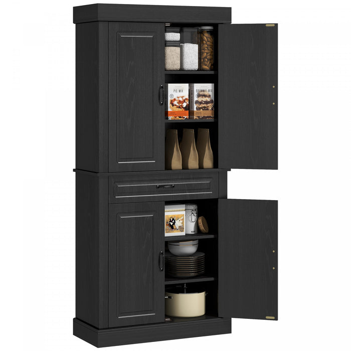HOMCOM 71\" Freestanding Kitchen Pantry with 4 Doors and Cabinet, Black