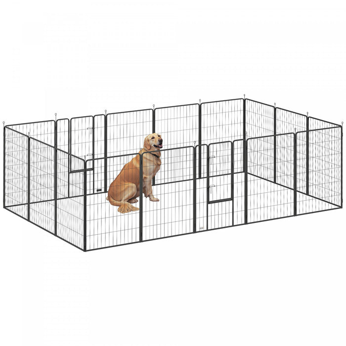 PawHut Dog Playpen, 31.5\" W Heavy-Duty Metal Puppy Play Pen, Pet Exercise Fences for Outside and Indoor, DIY Design with Door for Large Dogs, 16 Panels, 47\"H