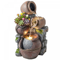 Outsunny Outdoor Fountain with LED Lights, Cascading Rock Waterfall