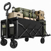 Outsunny 16 Gallon Folding Wagon Cart with Wheels, Heavy-Duty Collapsible Wagon with Drop-Down Tailgate, Adjustable Handle and Cup Holders, for Camping, Garden, Beach, Black